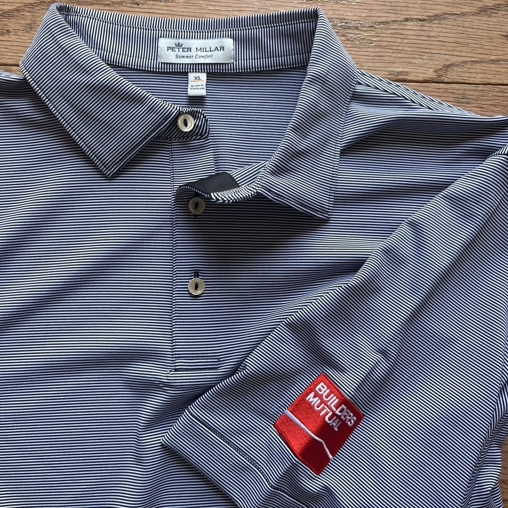 Peter Millar Summer Comfort Men‎ Size XL Polo Black White Stripe Logo